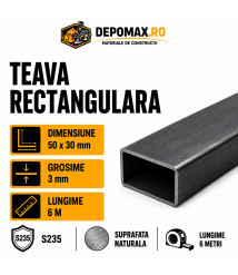Teava rectangulara 50 x 30 x 3 mm, 6 metri